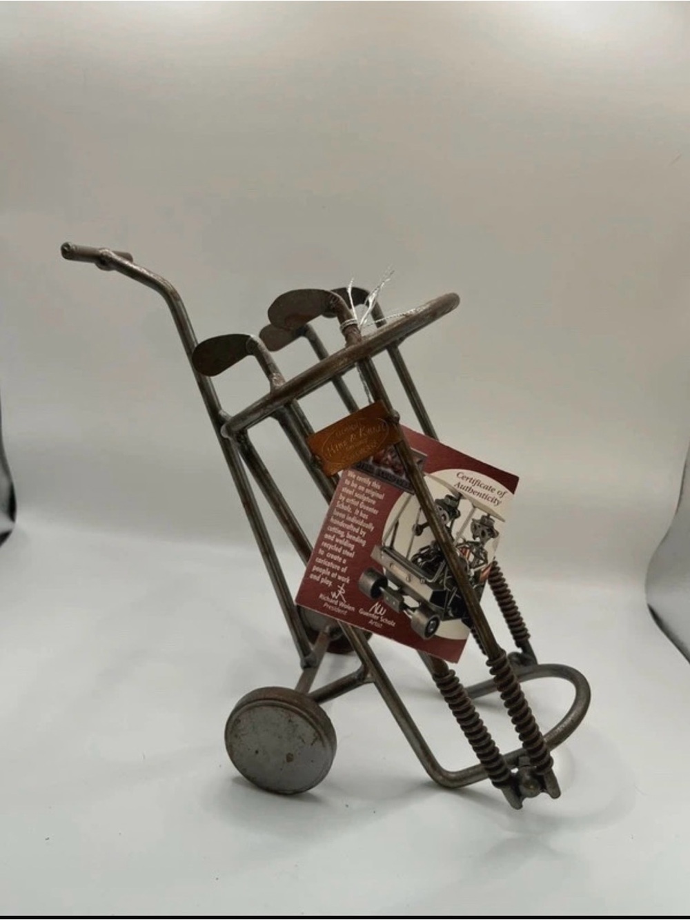Authentic Hinz & Kunst industrial scrap metal sculpture designed as a golf bag